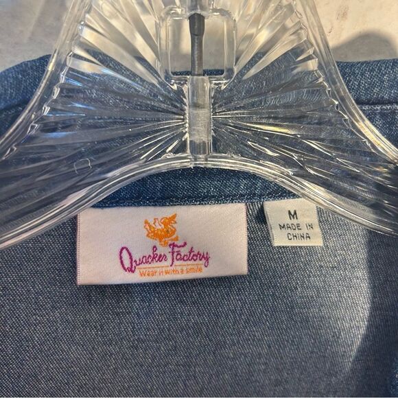 Quaker factory womans denim jacket medium blue silver stars moon sun bling - Picture 3 of 13